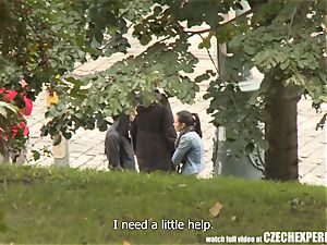 trampy Czech damsel fellating strangers lollipop in public